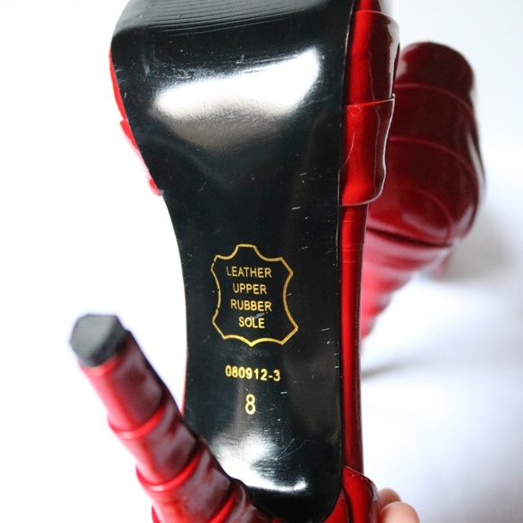 J. Loren Collection Red Patent Leather Peep Toe 4" Heels Women's 8 Retro Unique - Picture 8 of 14